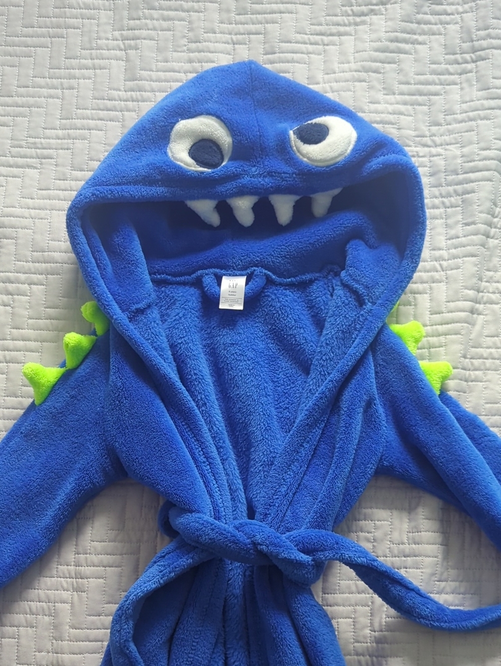 GAP Blue Monster Hooded Kids Robe with Lime Spikes